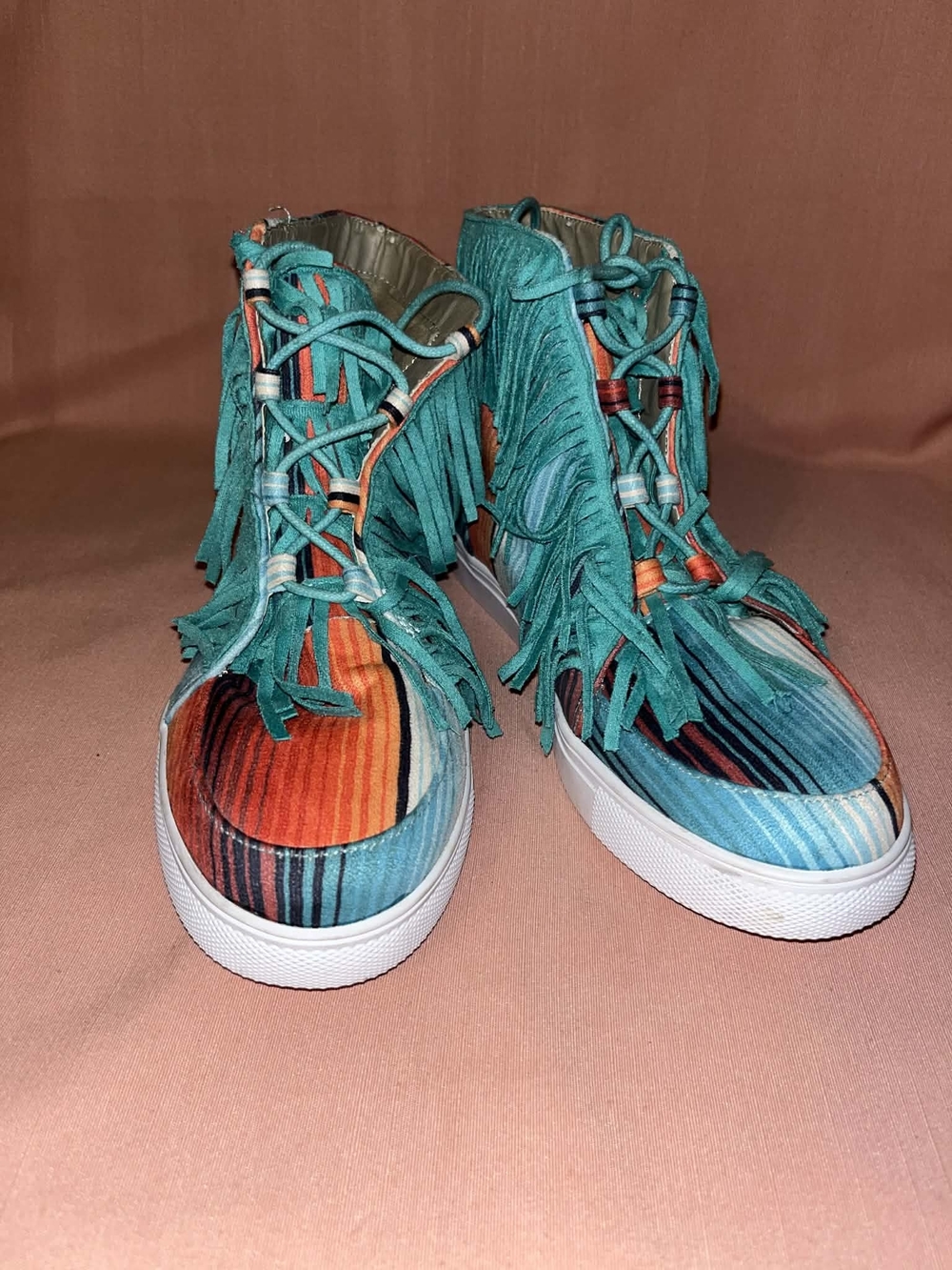 Crazy Train Turquoise Fringe Serape High-Top Sneakers